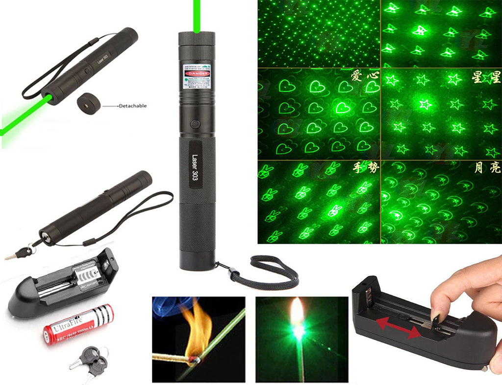 Green Laser Pointer 8 in 1  Four Caps Different Pattern Light Rechargeable Laser For Teaching astronomy Pets training Classroom and Business Presentations