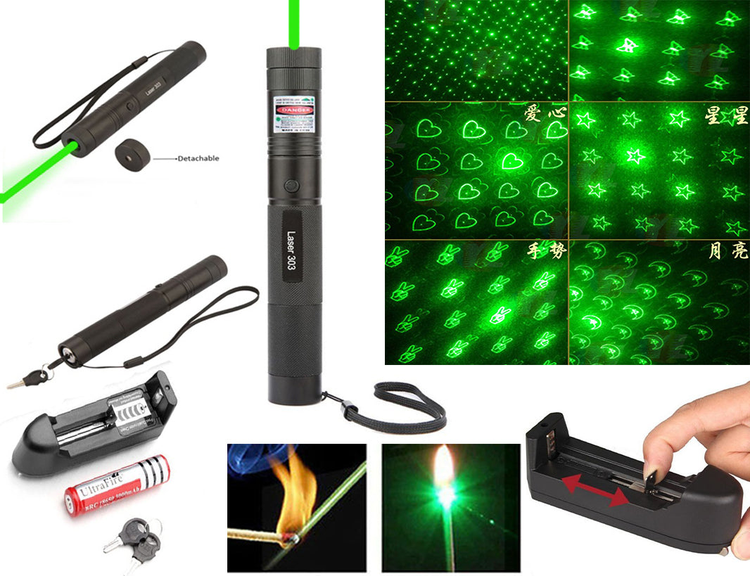 Green Laser Pointer 8 in 1  Four Caps Different Pattern Light Rechargeable Laser For Teaching astronomy Pets training Classroom and Business Presentations