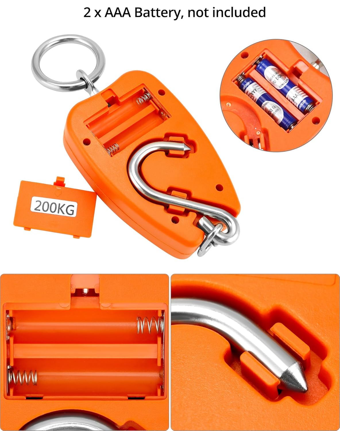 Heavy Duty Digital Crane Scale, 200kg - 500g Minimum - Portable - Hanging Fishing Scale Luggage Bag Pocket Scale - Kitchen Scale Mini Crane Scale Weigh Luggage