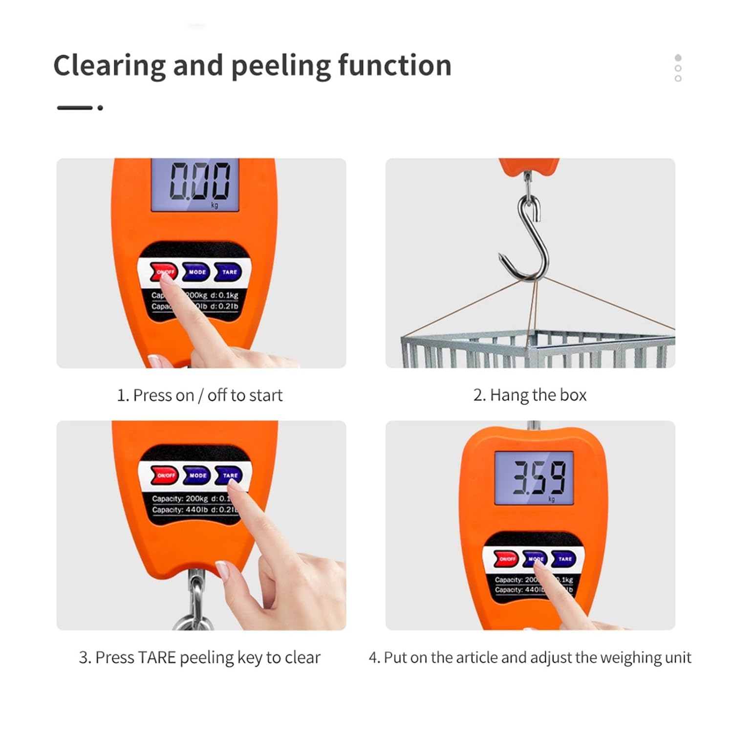 Heavy Duty Digital Crane Scale, 200kg - 500g Minimum - Portable - Hanging Fishing Scale Luggage Bag Pocket Scale - Kitchen Scale Mini Crane Scale Weigh Luggage