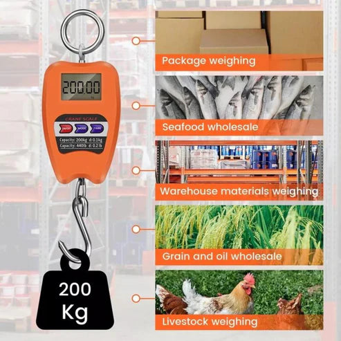 Heavy Duty Digital Crane Scale, 200kg - 500g Minimum - Portable - Hanging Fishing Scale Luggage Bag Pocket Scale - Kitchen Scale Mini Crane Scale Weigh Luggage