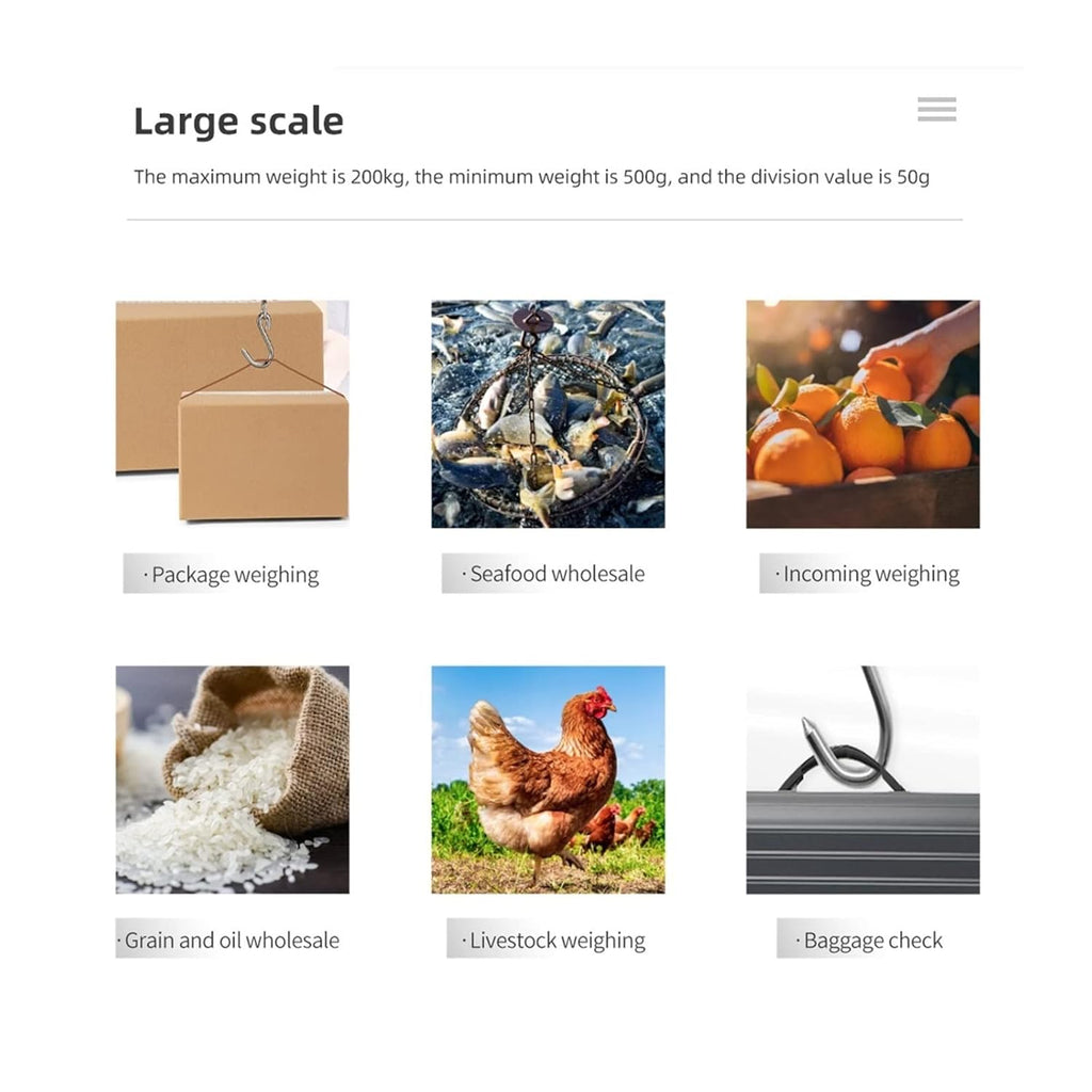 Heavy Duty Digital Crane Scale, 200kg - 500g Minimum - Portable - Hanging Fishing Scale Luggage Bag Pocket Scale - Kitchen Scale Mini Crane Scale Weigh Luggage