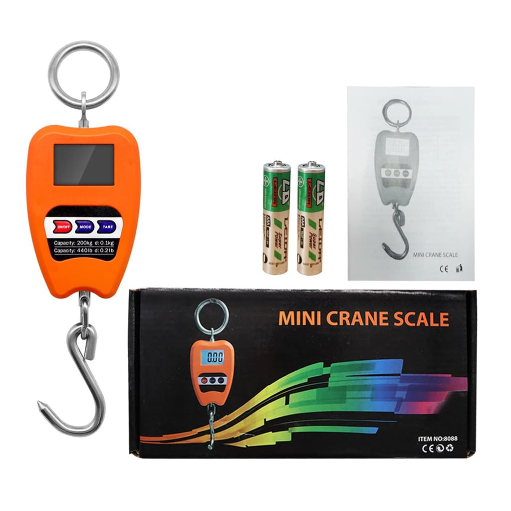 Heavy Duty Digital Crane Scale, 200kg - 500g Minimum - Portable - Hanging Fishing Scale Luggage Bag Pocket Scale - Kitchen Scale Mini Crane Scale Weigh Luggage