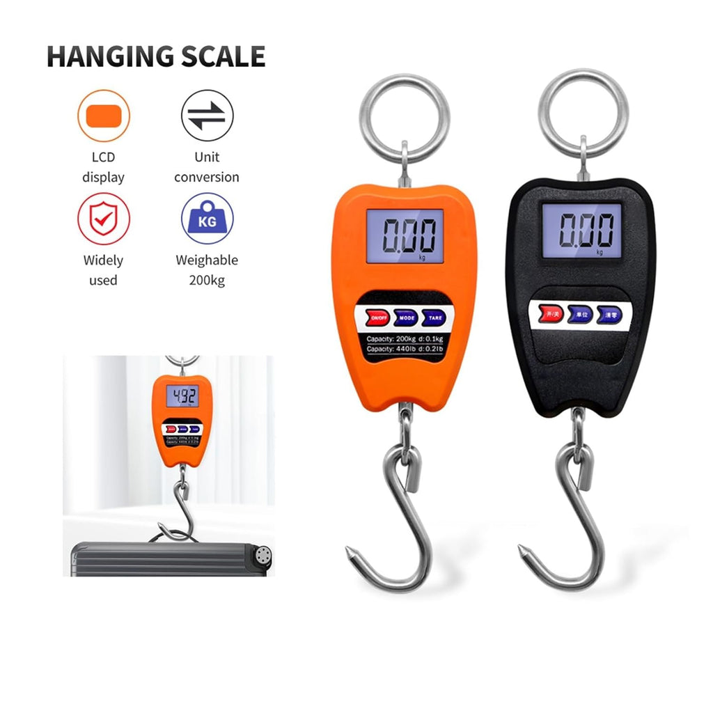 Heavy Duty Digital Crane Scale, 200kg - 500g Minimum - Portable - Hanging Fishing Scale Luggage Bag Pocket Scale - Kitchen Scale Mini Crane Scale Weigh Luggage
