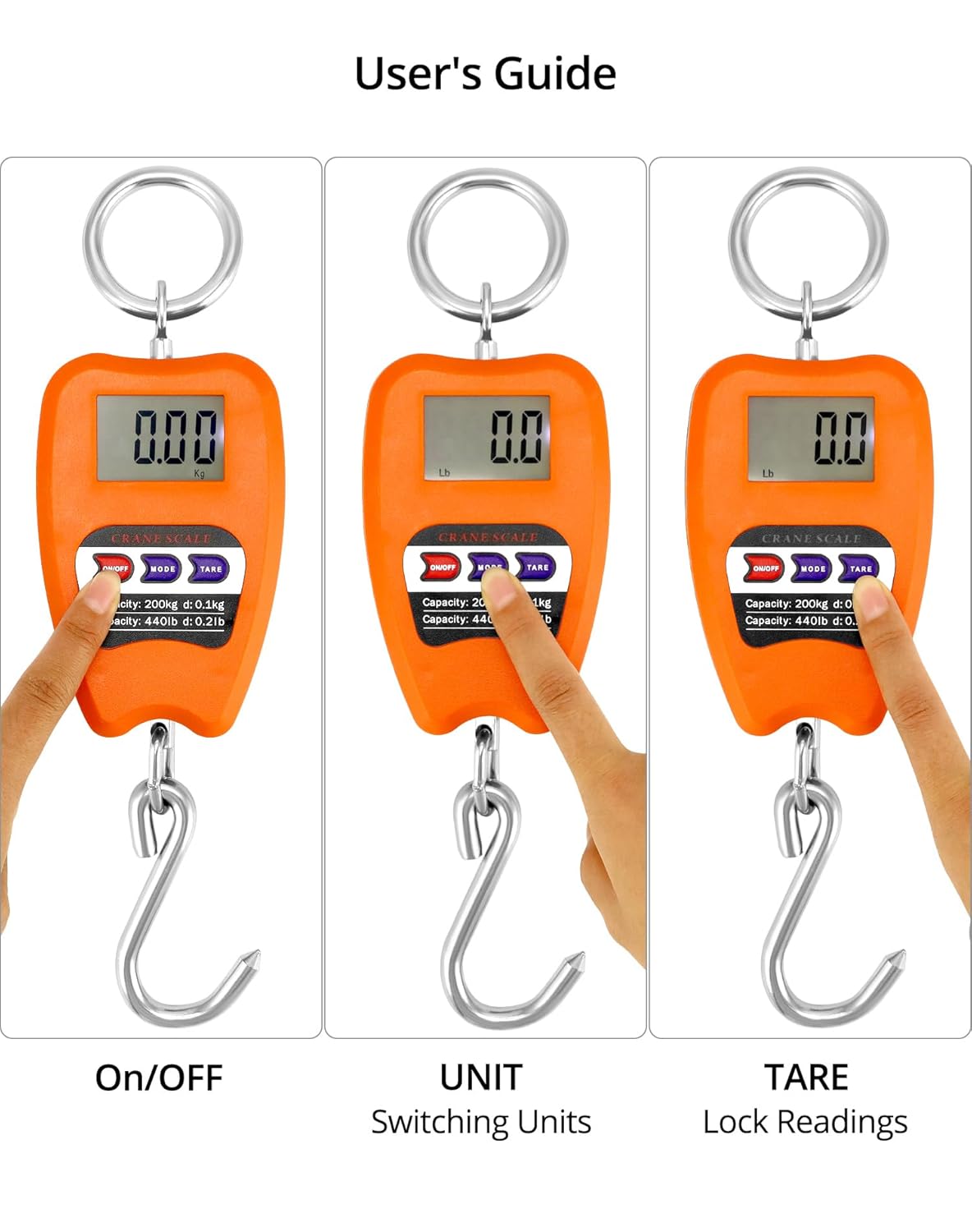Heavy Duty Digital Crane Scale, 200kg - 500g Minimum - Portable - Hanging Fishing Scale Luggage Bag Pocket Scale - Kitchen Scale Mini Crane Scale Weigh Luggage