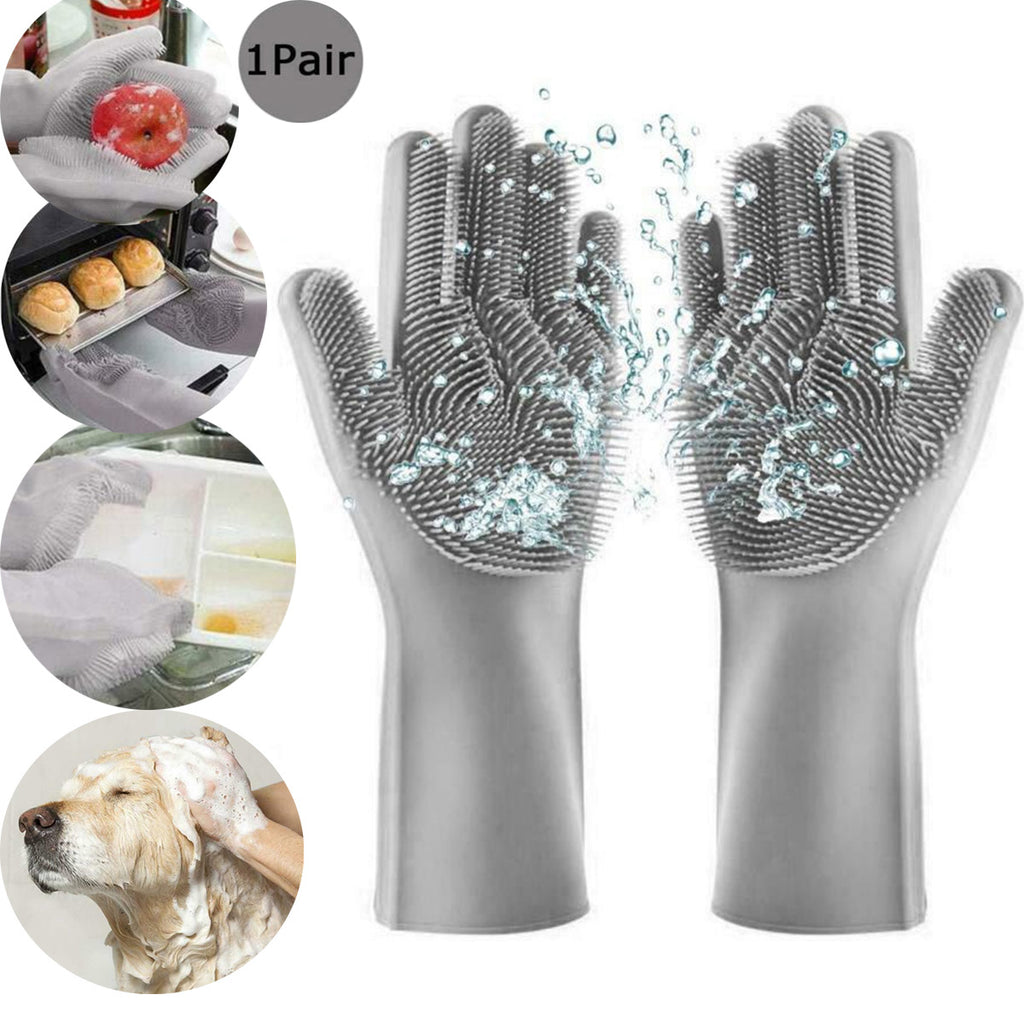 Reusable Silicone Gloves with Wash Scrubber, Heat Resistant, for Cleaning, Household, Dish Washing, Washing the Car