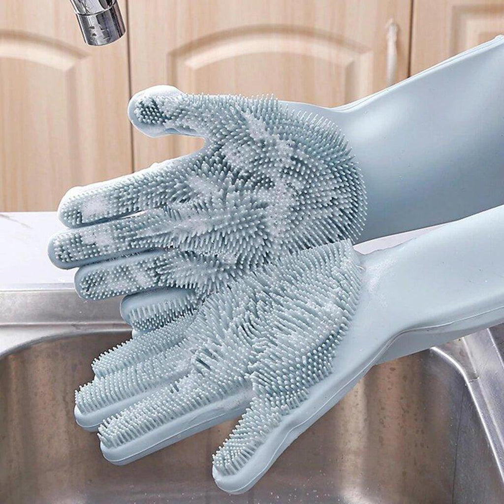 Reusable Silicone Gloves with Wash Scrubber, Heat Resistant, for Cleaning, Household, Dish Washing, Washing the Car