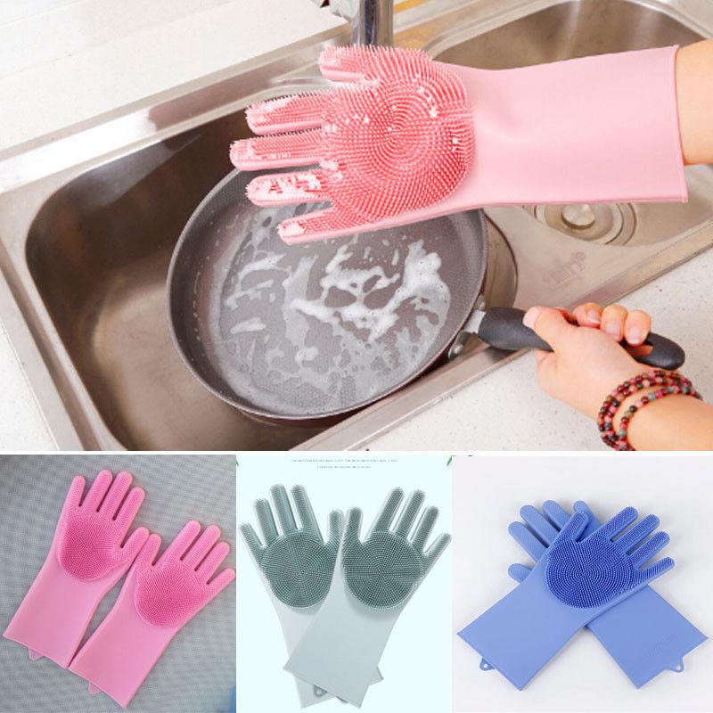 Reusable Silicone Gloves with Wash Scrubber, Heat Resistant, for Cleaning, Household, Dish Washing, Washing the Car
