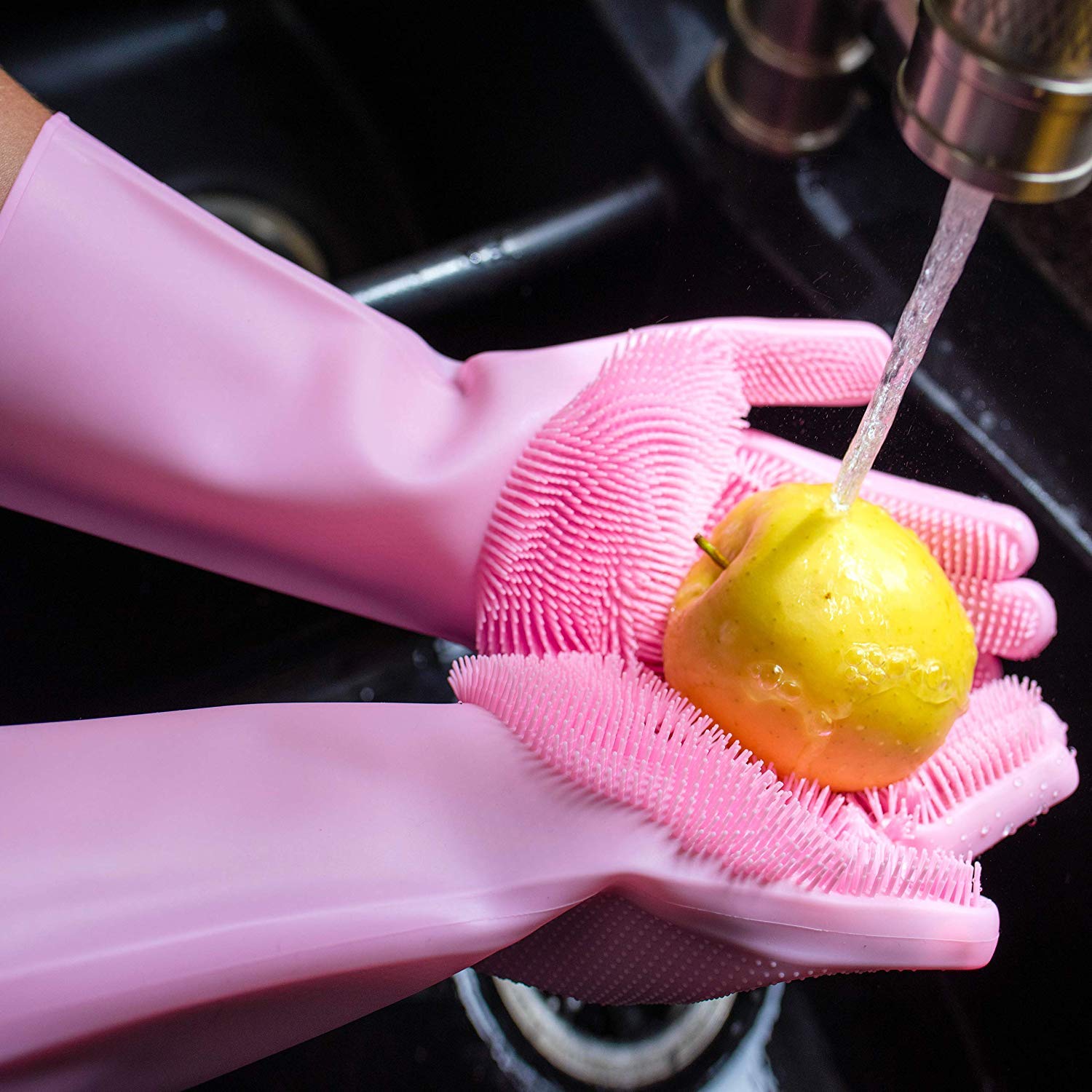 Reusable Silicone Gloves with Wash Scrubber, Heat Resistant, for Cleaning, Household, Dish Washing, Washing the Car
