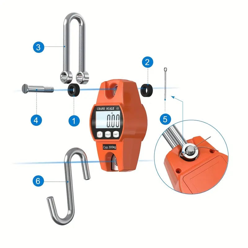 Duty Industry use with Cast Aluminum Case Metal Frame 300Kg Crane Scale with LCD Display Have  Handheld with Hook Battery-Powered for Camping, Gardening, Outdoor Use, Garden Weightlifting