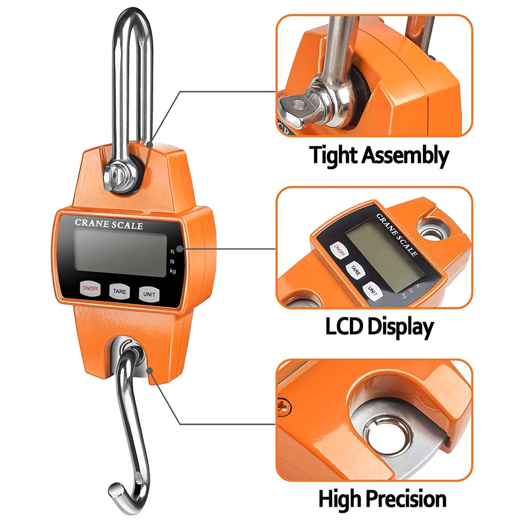 Duty Industry use with Cast Aluminum Case Metal Frame 300Kg Crane Scale with LCD Display Have  Handheld with Hook Battery-Powered for Camping, Gardening, Outdoor Use, Garden Weightlifting