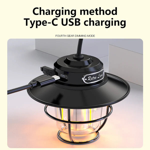 LED Lantern Vintage Portable Camping Tent Hanging Light Type C Charging Lithium Battery – Rainproof LY15
